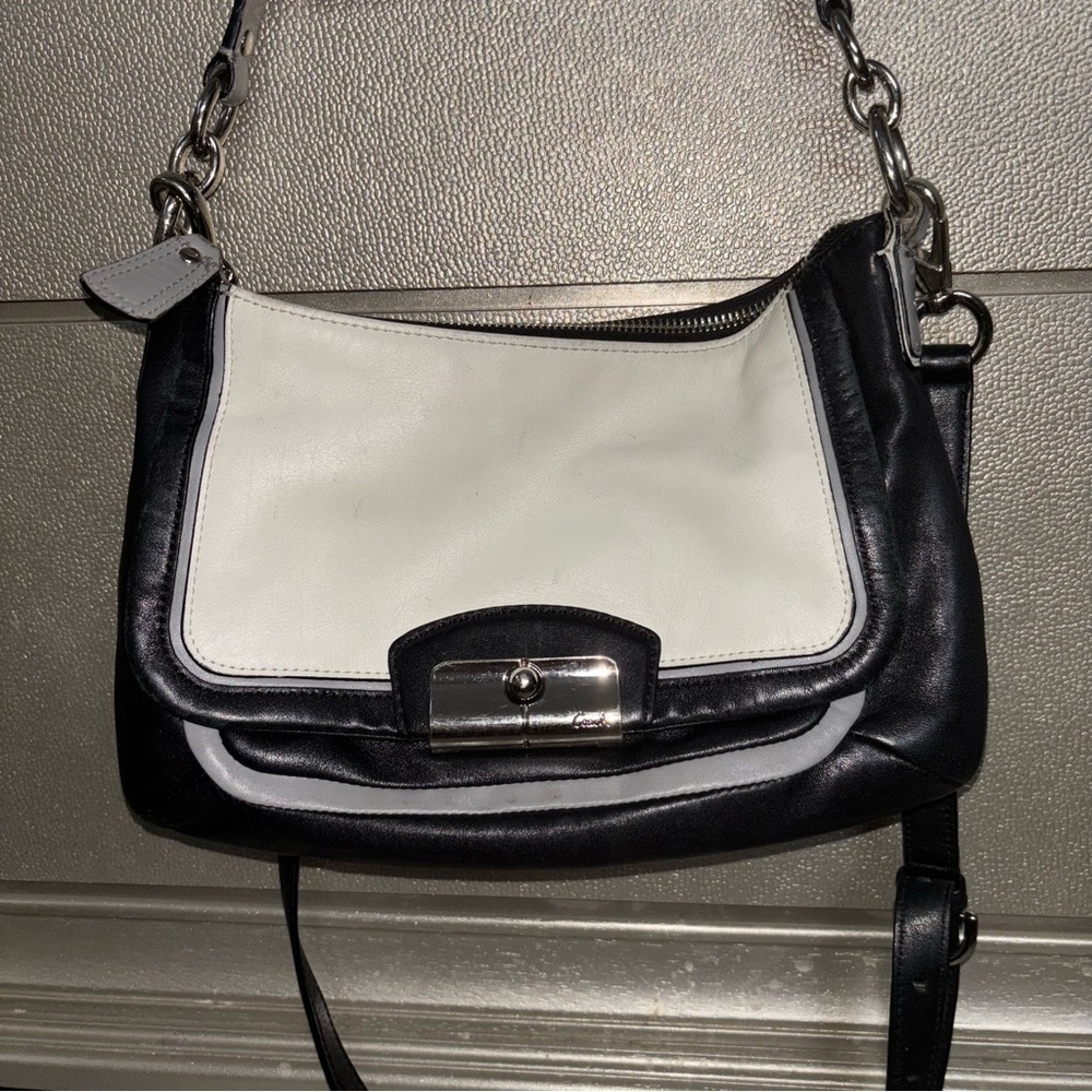 COACH F23084 Kristin Spectator Black and White Leather Crossbody